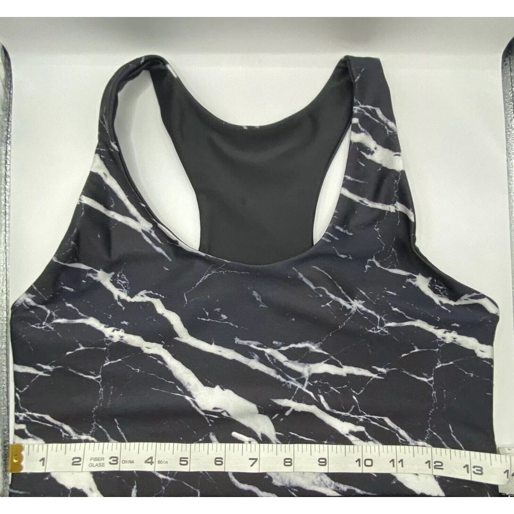TEREZ Size Medium Sports Bra Black White Marble Racerback Stretch‎ Scoop-Neck - Picture 4 of 7